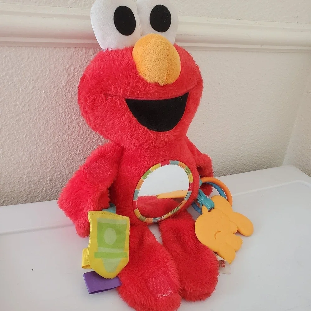 Sesame Street Elmo Developmental Baby Toy Plush Mirror Teether Crinkle Tags